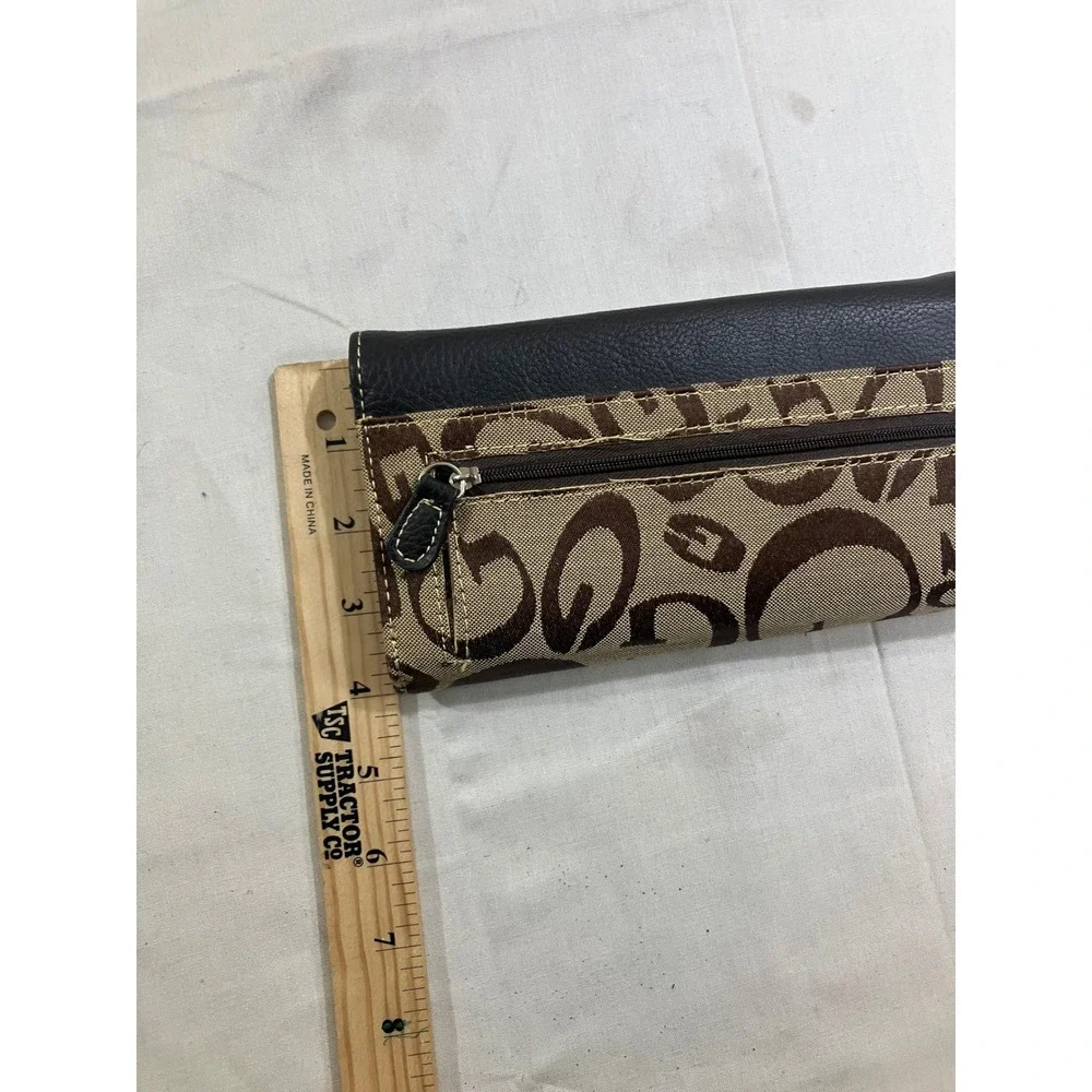 Guess Trifold Wallet Brown Monogram Canvas Snakeskin Gold Trim G‎ Logo Y2K Glam